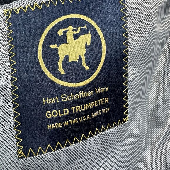 Hart Schaffner Marx Blazer Mens 48R Navy Blue Made in USA Suit Jacket Sport Coat - Picture 7 of 16